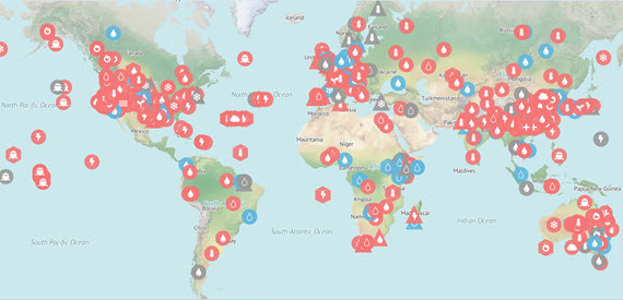 Screenshot Carbon Brief Map of extreme events